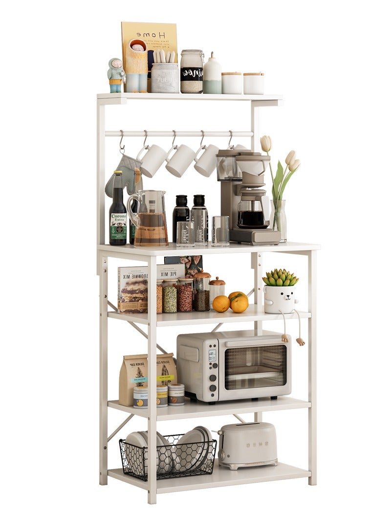 ADEBOLA Kitchen Storage Rack, Coffee Corner Table with 4 Tiers, Kitchen Microwave Stand with 5 S-shaped Hooks, Kitchen Storage Shelf for Spices, Coffee Machine and Home Appliances - Image 2